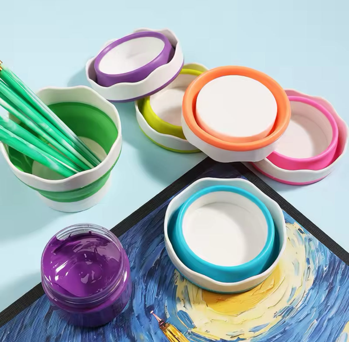 Silicone Brush Washing Bucket, Foldable Paint Brush Washer, Portable Art Brush Holder Silicone Brush Washing Bucket, Foldable Paint Brush Washer, Portable Art Brush Holder